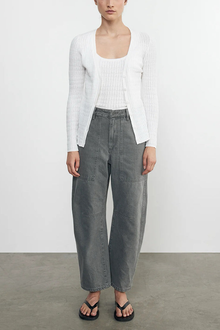 Image of the Enza Costa Linen Cotton V Neck Cardigan front view