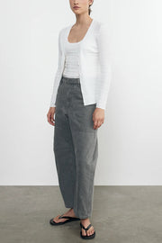 Image of the Enza Costa Linen Cotton V Neck Cardigan side angled view