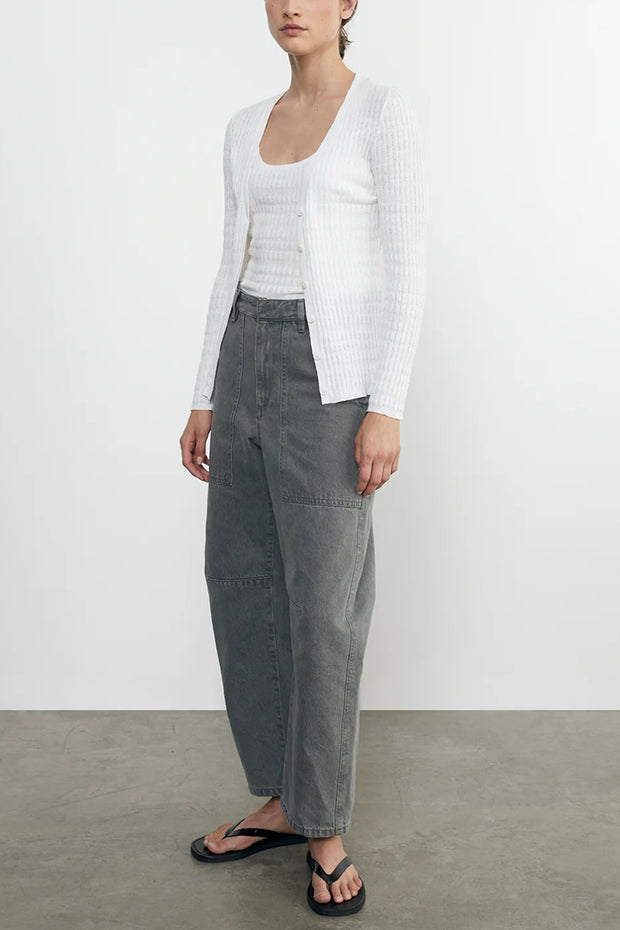 Image of the Enza Costa Linen Cotton V Neck Cardigan side angled view