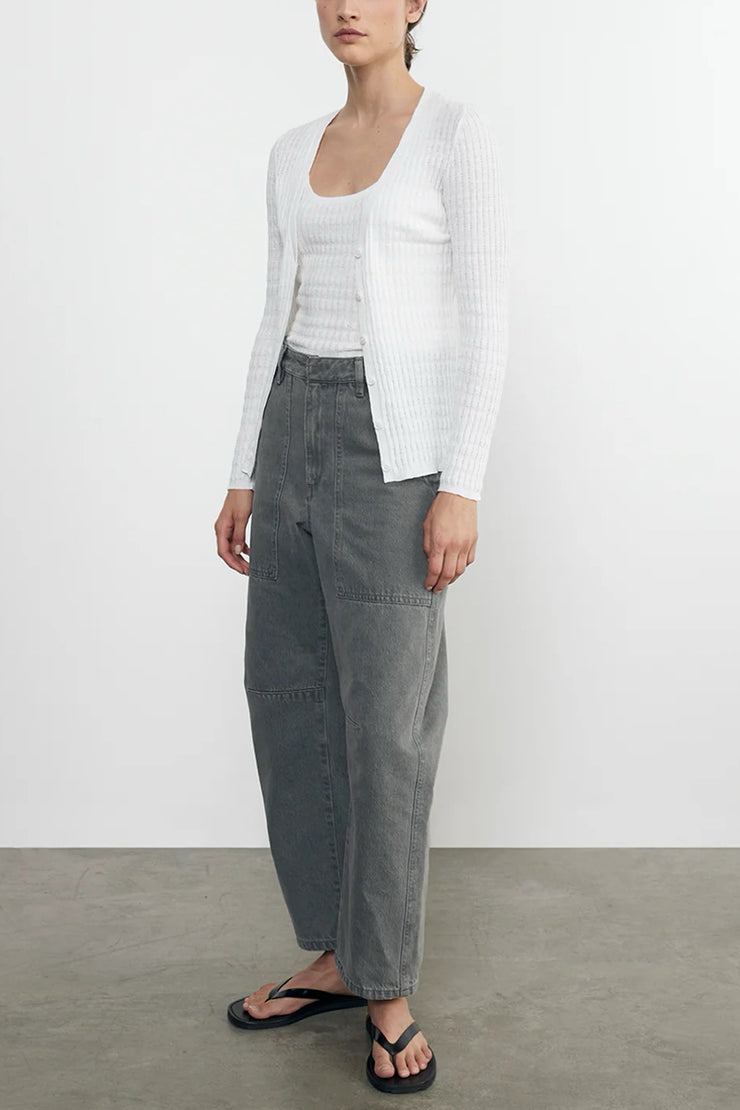 Image of the Enza Costa Linen Cotton V Neck Cardigan side angled view