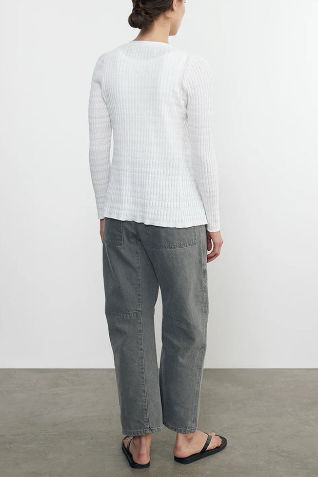 Image of the Enza Costa Linen Cotton V Neck Cardigan back view
