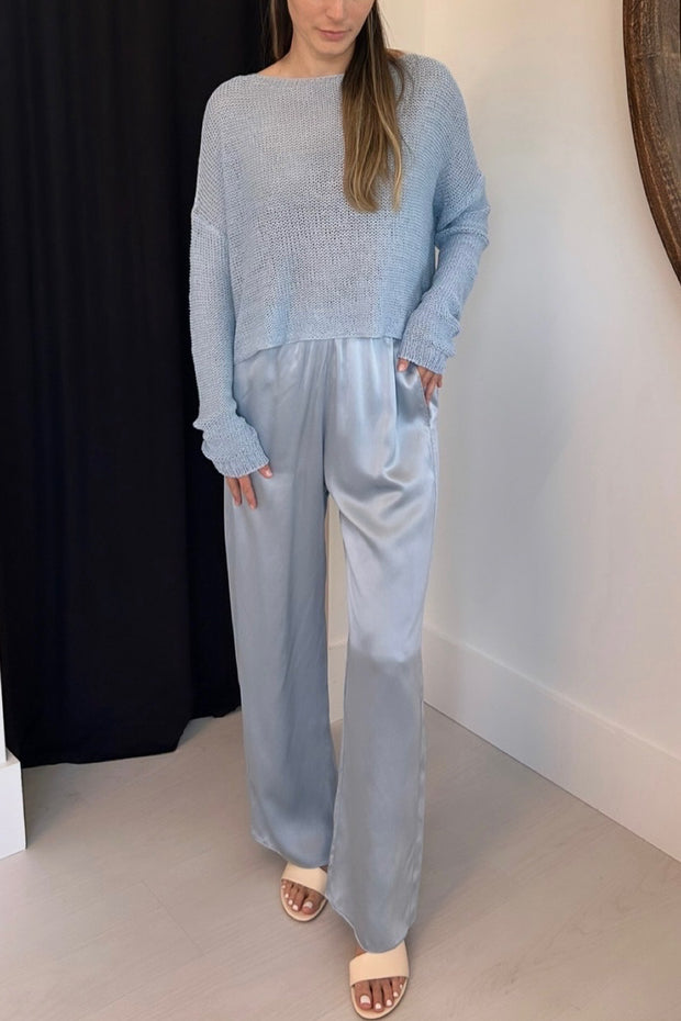 Image of model wearing the Enza Costa Linen Open Knit Bateau Sweater front view