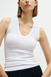Image of model wearing the Enza Costa Textured Rib Sleeveless U front view