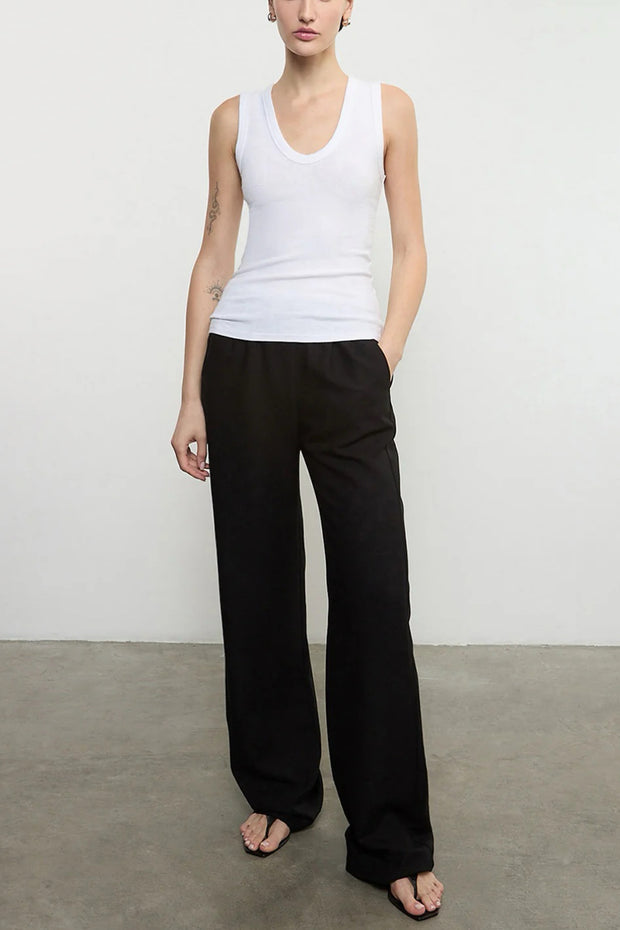 Image of model wearing the Enza Costa Textured Rib Sleeveless U front view