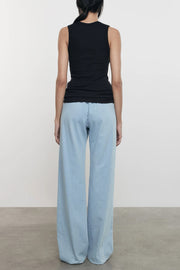 Image of model wearing the Enza Costa Textured Rib Sleeveless U back view