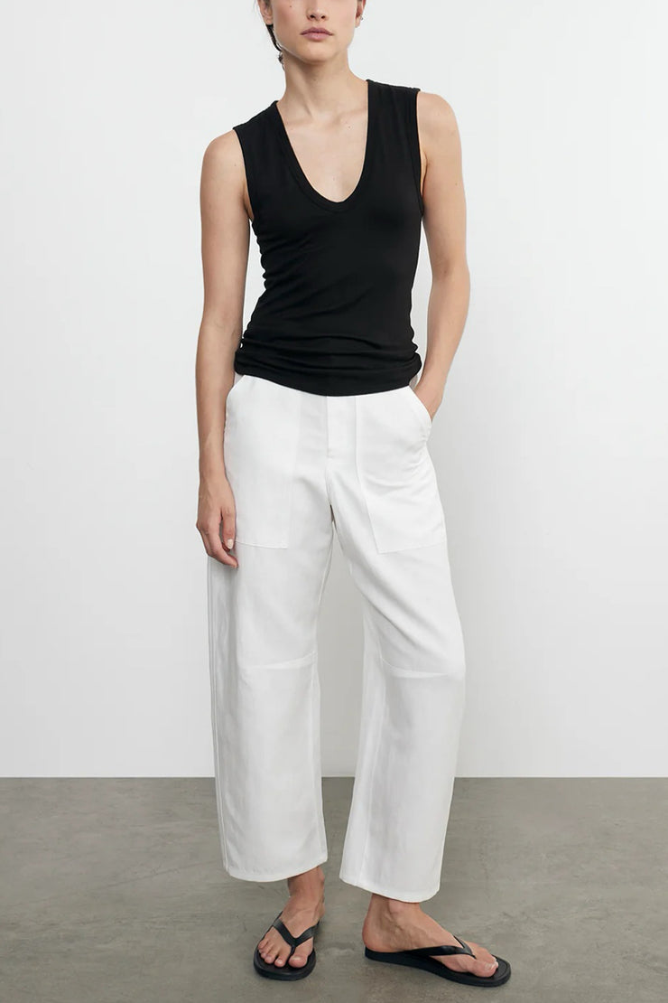 Image of model wearing the Enza Costa Twill Work Pant front view