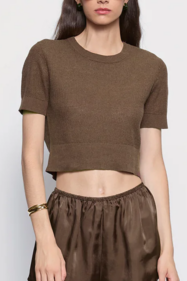 brown knit short sleeve top 