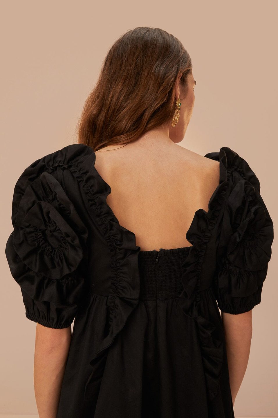 Black short ruffle dress on sale