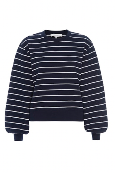 Image of Frame blouson sleeve sweatshirt in navy/white stripe