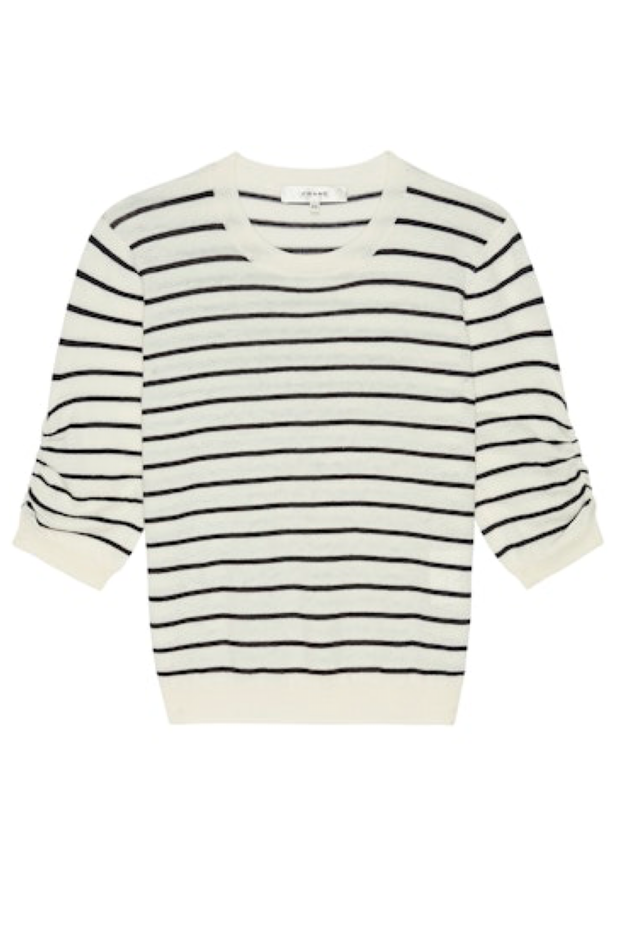 Image of Frame gathered sweater in multi cream stripe