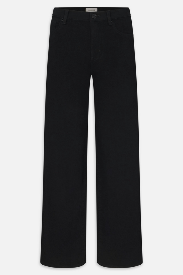 Black wide-leg jeans on a white background