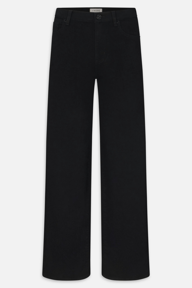 Black wide-leg jeans on a white background