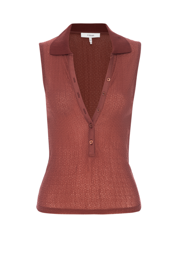 Image of frame mesh lace polo in rust