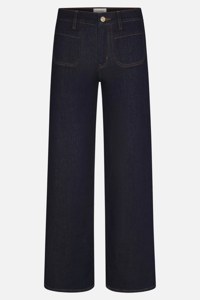 Dark blue jeans on a white background