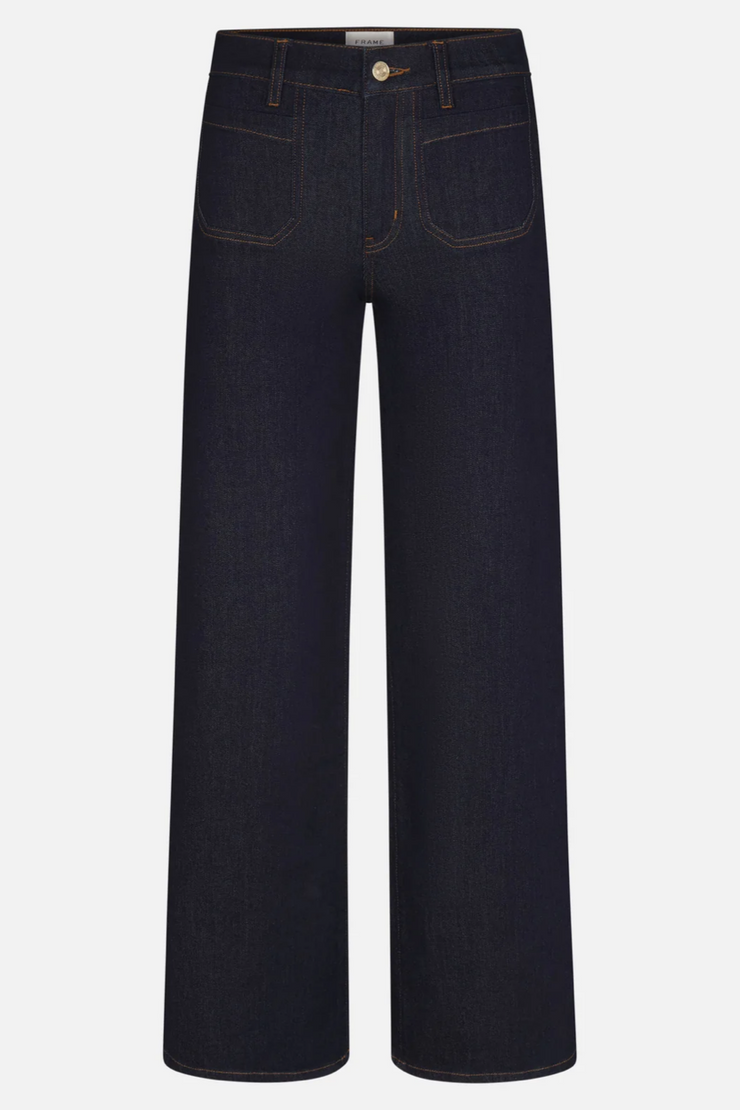 Dark blue jeans on a white background