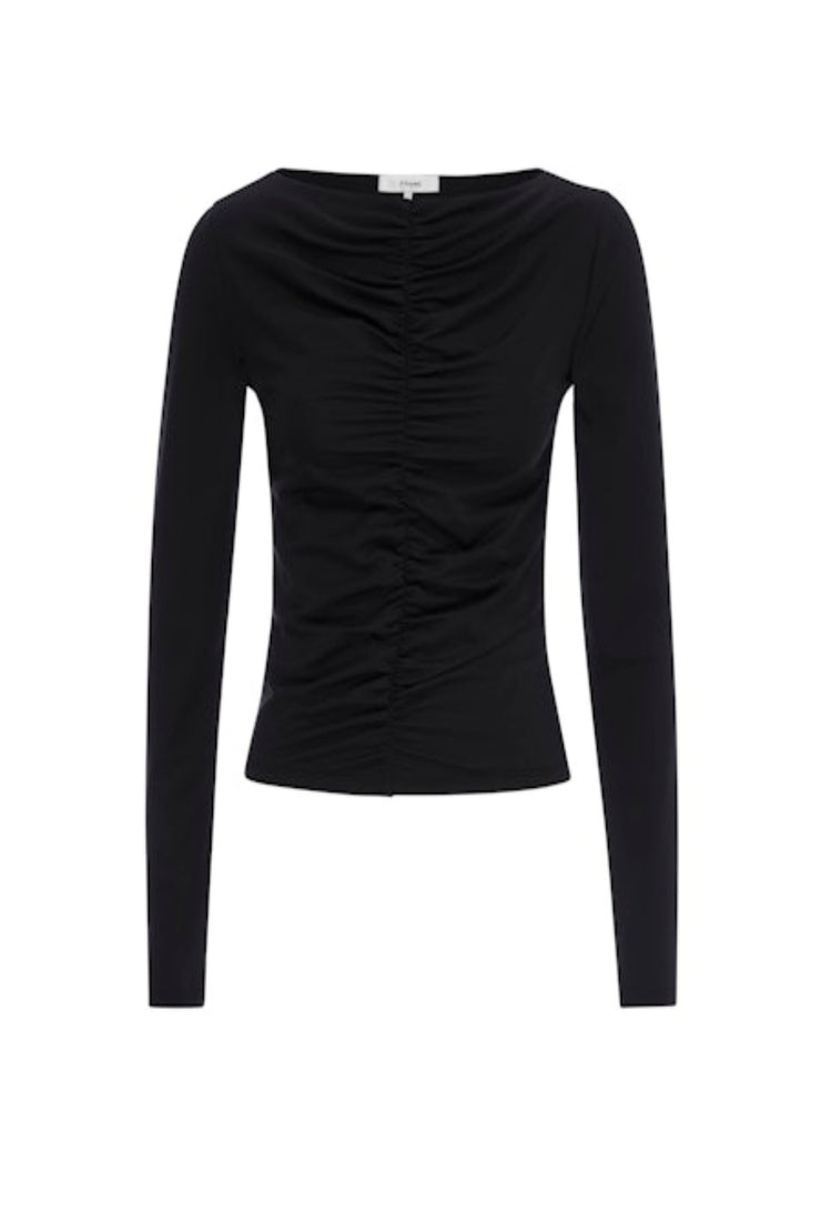 Image of Frame long sleeve ruched top in black