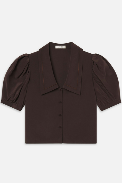 Brown blouse with puff sleeves on a white background
