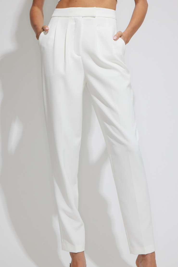 Image of model wearing Generation Love Jenise crepe pant in white