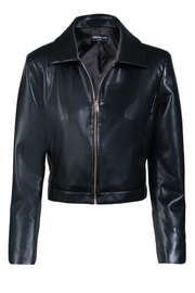 Black leather jacket on a white background