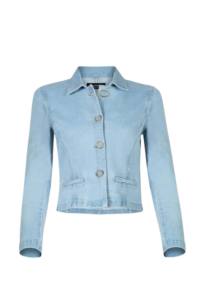 Image of the the Generation Love Lombardi Denim Blazer against white backdrop
