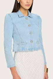 Image of model wearing he Generation Love Lombardi Denim Blazer front view 