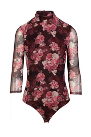 Floral patterned bodysuit on a white background
