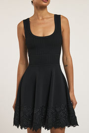 Image of model wearing the Generation Love Orpheus Lace Combo Rib Dress front view