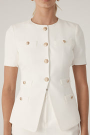 Image of model wearing the Generation Love Reyes Crepe Jacket front view