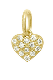 Gold heart-shaped pendant with diamond accents on a white background