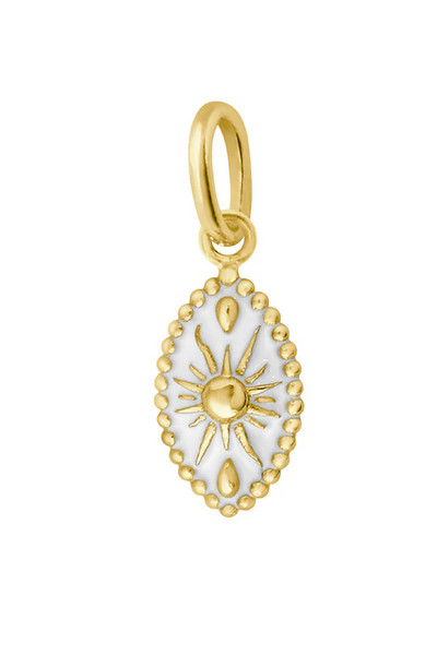 Gold pendant with sun design on a white background