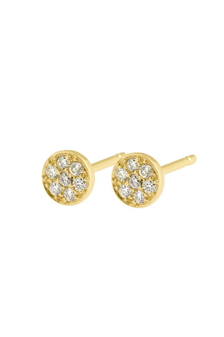 Gold earrings with diamond studs on a white background