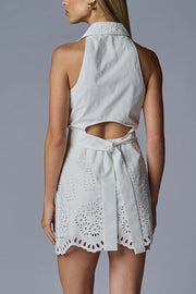 Image of model wearing the Hevron Domino Dress back view