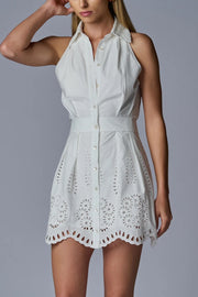 Image of model wearing the Hevron Domino Dress front view