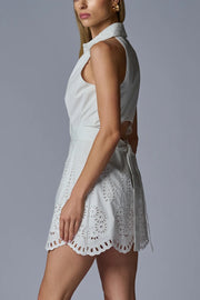 Image of model wearing the Hevron Domino Dress side view