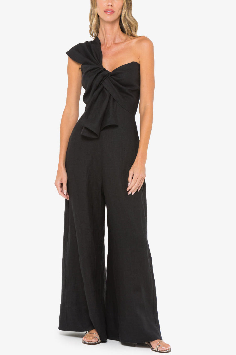Image of model wearing the Hevron Eden Jumpsuit front view