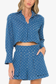 Image of model wearing the Hevron Pepper Top front view