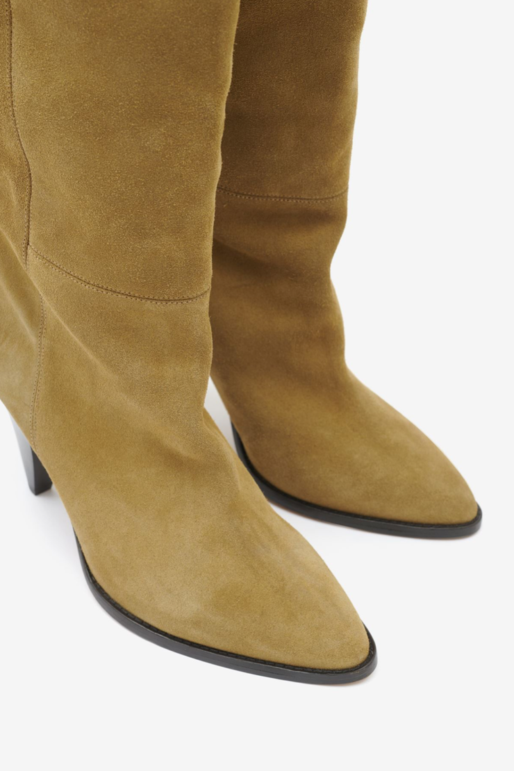 Image of Isabel Marant Ririo suede leather boots in taupe