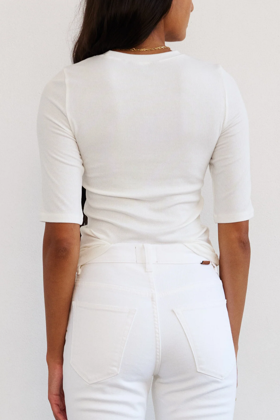 white elbow length top 