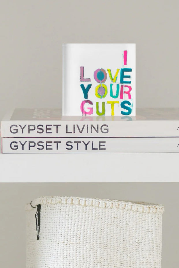 Image of the Kerri Rosenthal I Love Your Guts Block of Love on shelf