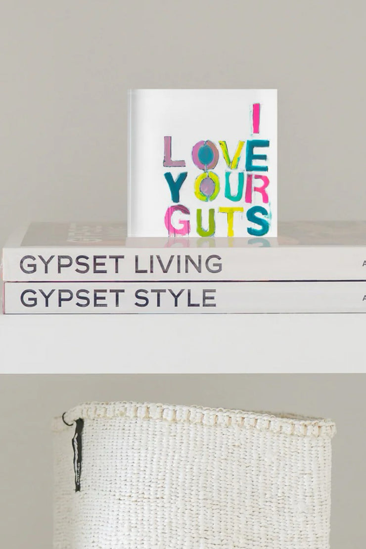 Image of the Kerri Rosenthal I Love Your Guts Block of Love on shelf