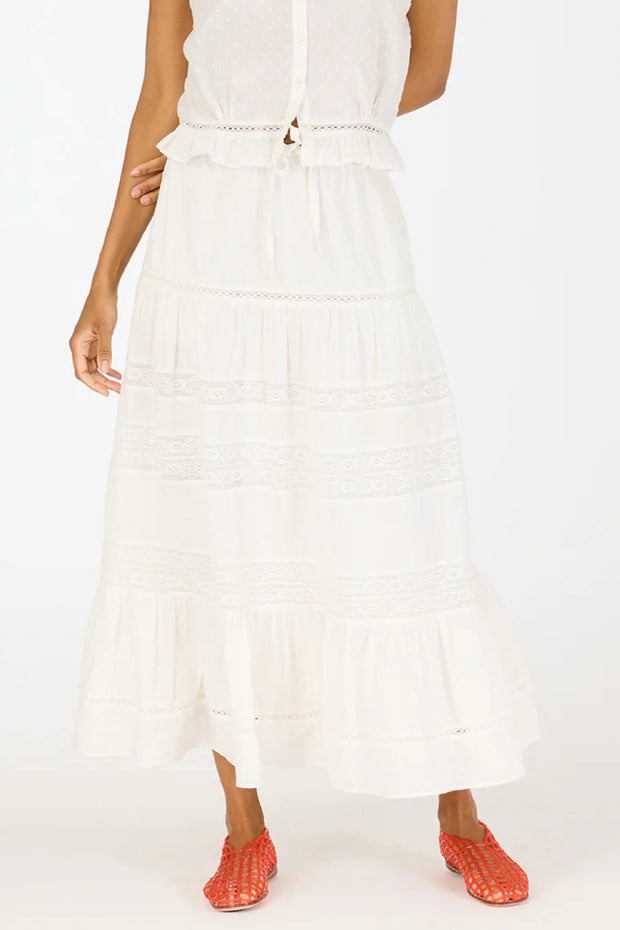 Image of model wearing the Kerri Rosenthal Vacance Skirt front view