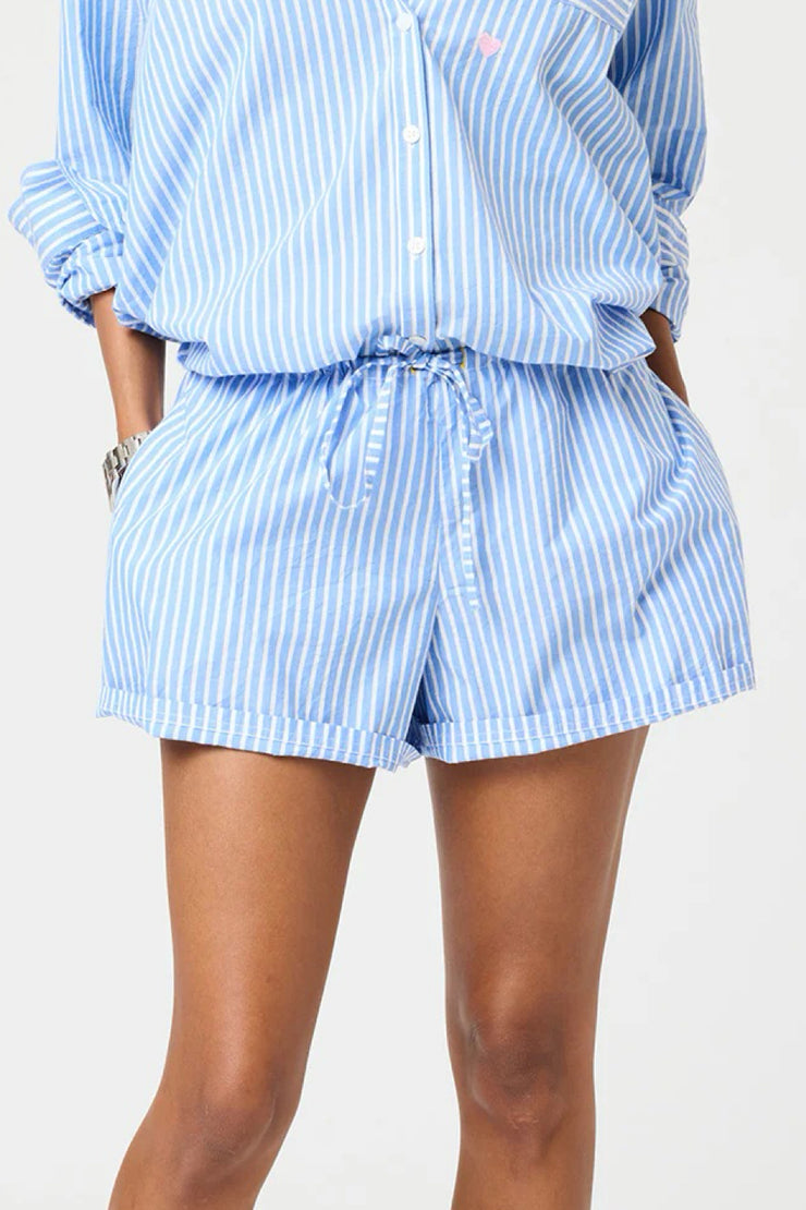 Image of model wearing the Kerri Rosenthal Weekend Stripe Short front view