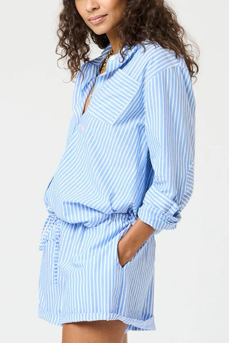 Image of model wearing the Kerri Rosenthal Weekend Stripe Short front view