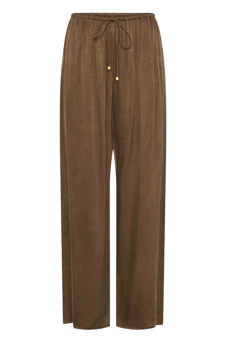 Mocha pants with a drawstring on a white background