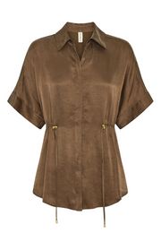 Mocha top with short sleeves on a white background