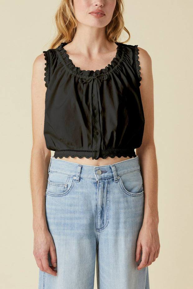 Image of model wearing the Le Jean Eyelet Cami front view