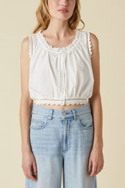 Image of model wearing the Le Jean Eyelet Cami front view
