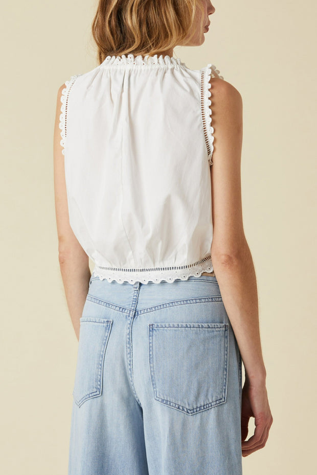 Image of model wearing the Le Jean Eyelet Cami back view