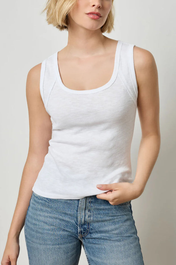 Image of model wearing the lilla p wide strap tank front view