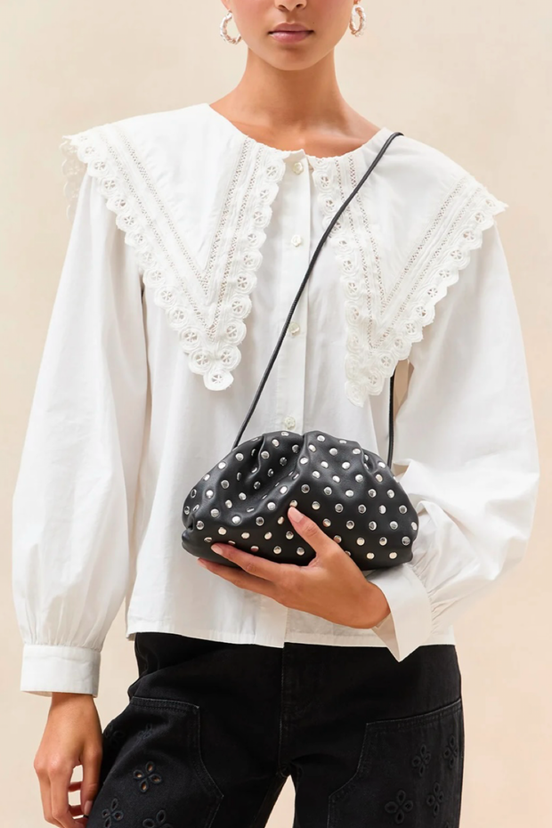 Image of Loeffler Randall Bailey clutch in black leather with silver studs